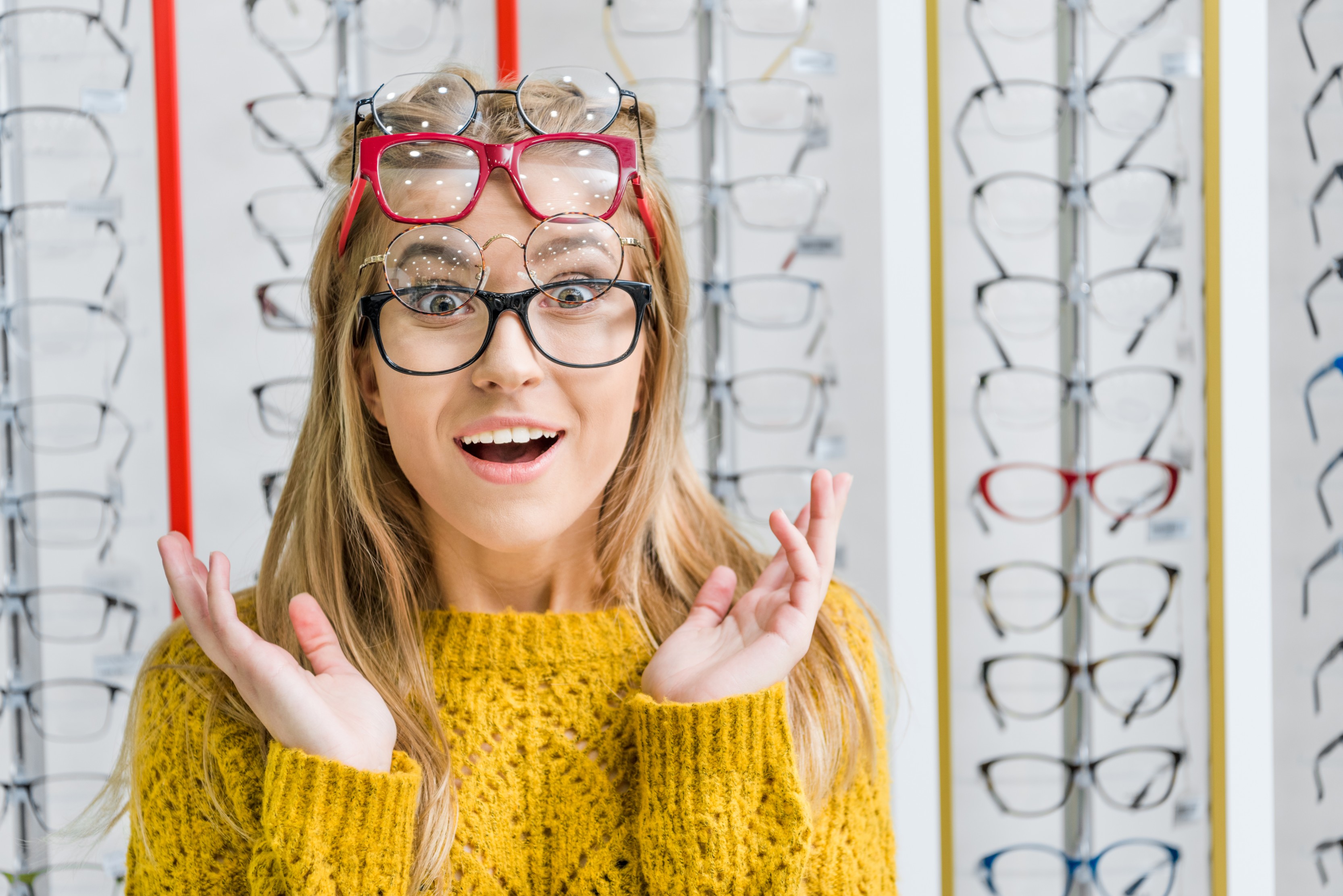 Girl Wearing Multiple Glasses