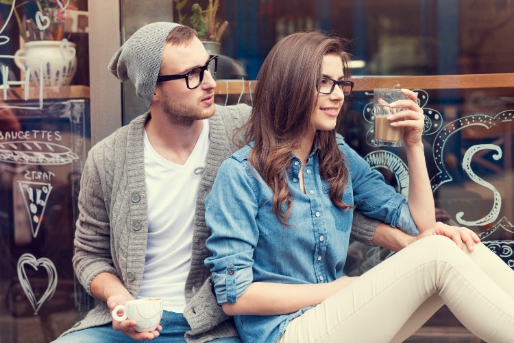 Couple Wearing Glasses Drinks Beverage